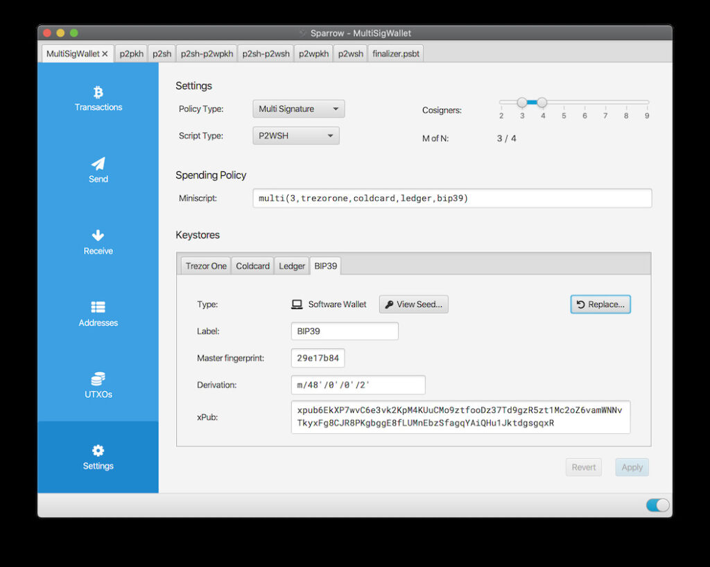 Bitcoin wallet output descriptor backup example