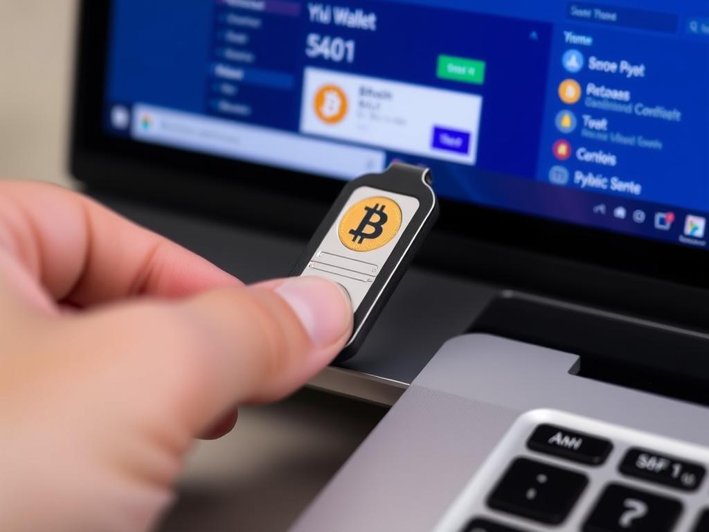 Hardware security key being used with a laptop for authentication