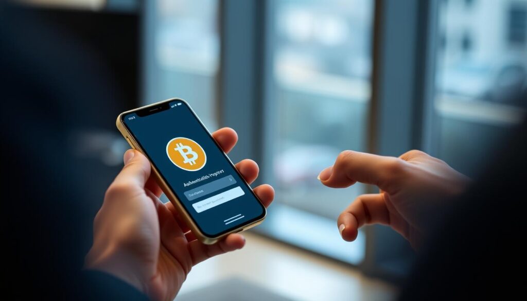 Person using a mobile authenticator app for Bitcoin self-custody security