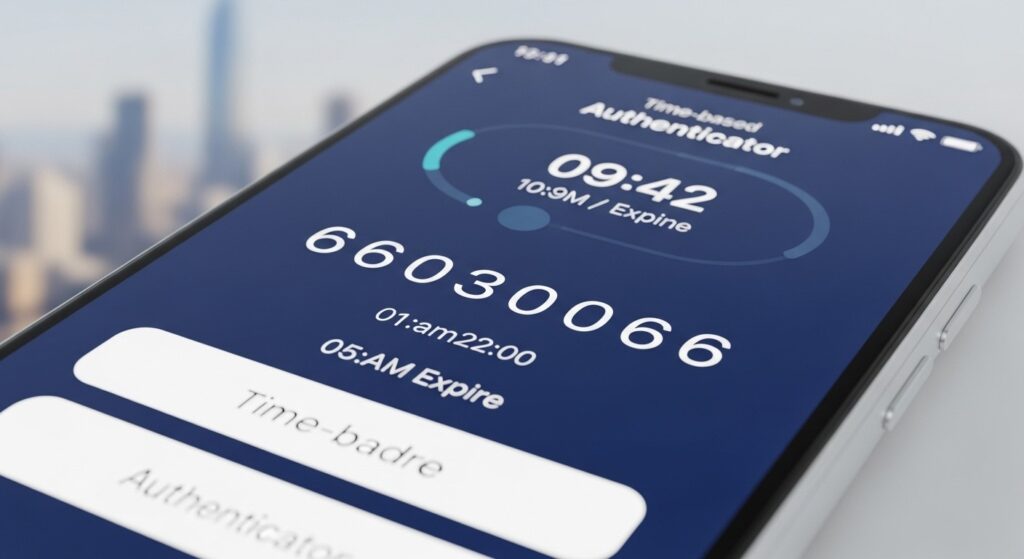 Smartphone displaying an authenticator app with time-based codes