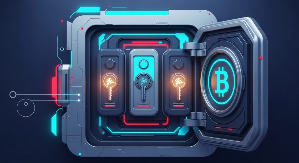 Visual representation of a 2-of-3 multi-signature Bitcoin vault setup