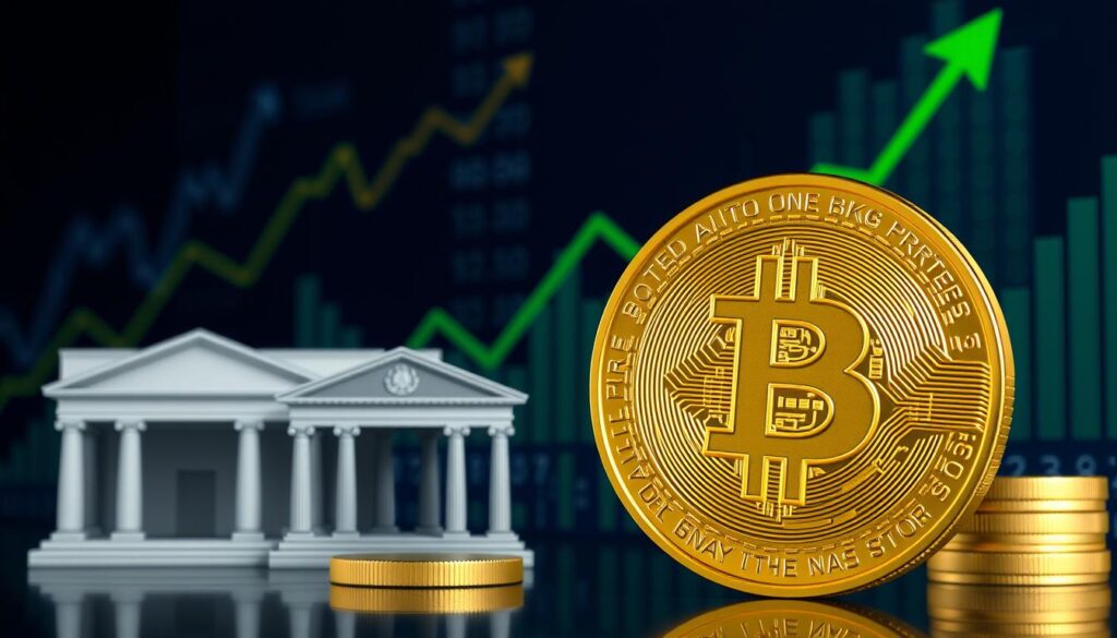 Bitcoin's Financial Future visualization showing Bitcoin alongside traditional financial institutions