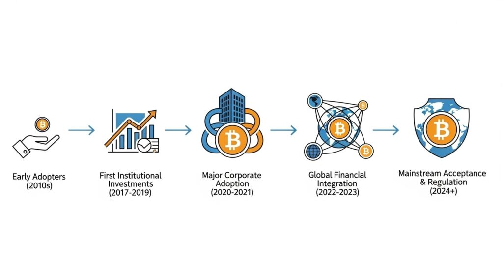 Institutional Bitcoin adoption timeline showing key milestones