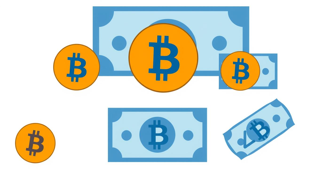 Visual representation of Bitcoin UTXO model showing digital bills of different denominations