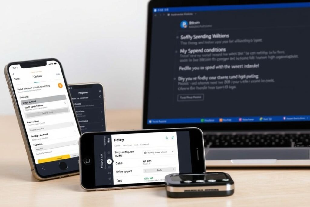 Multiple devices showing Bitcoin wallets with Miniscript support