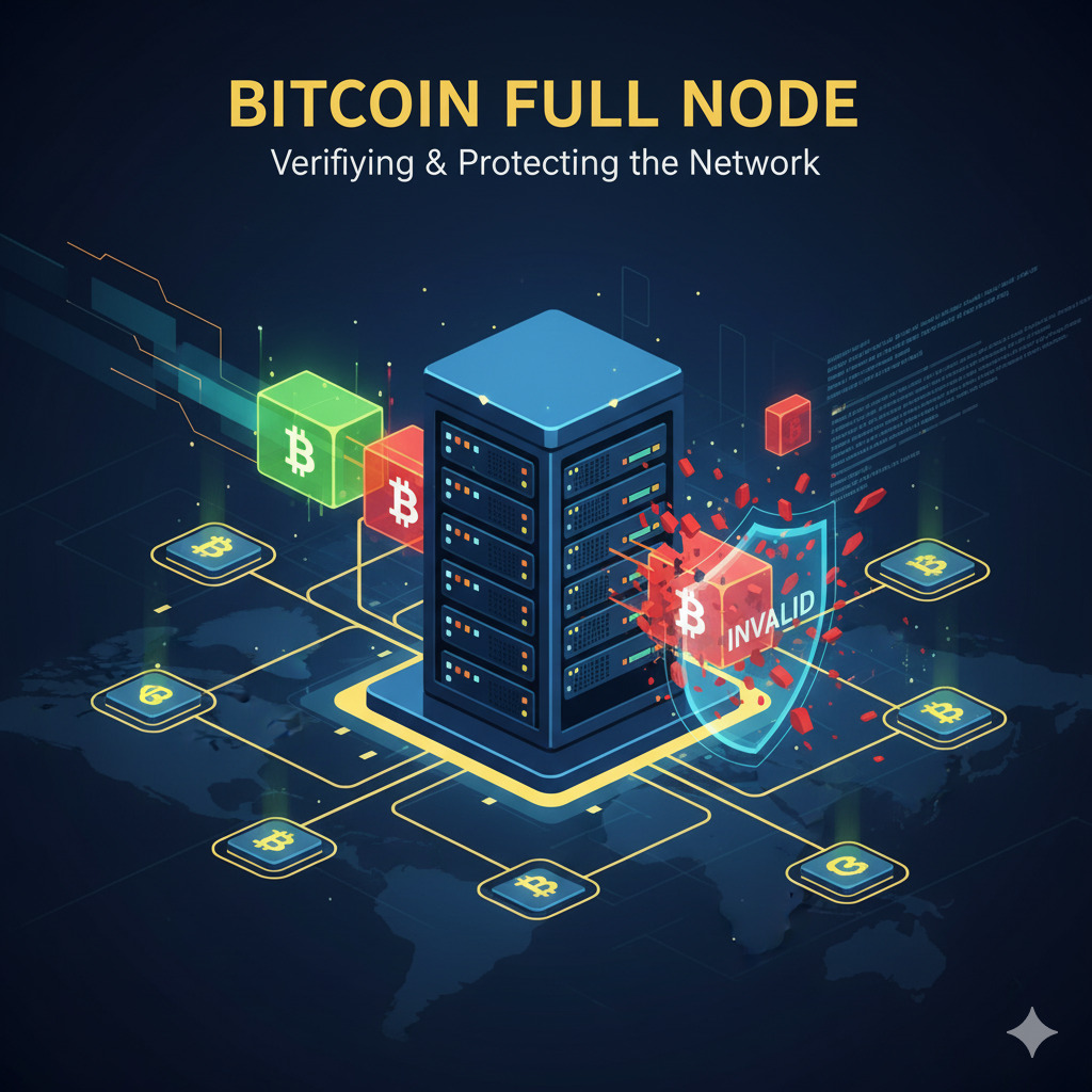 A Bitcoin full node verifying blocks and rejecting invalid transactions