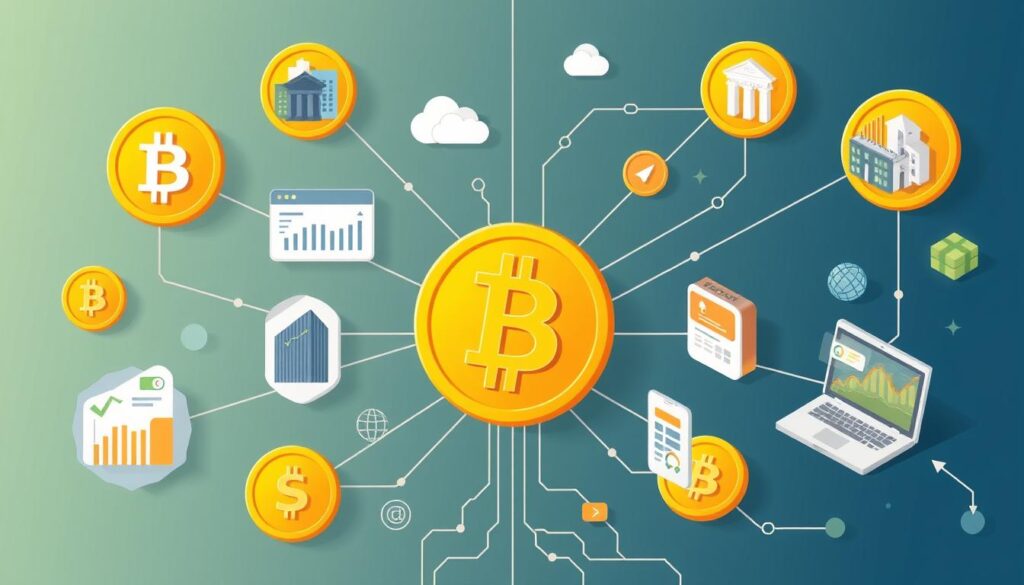 Conceptual visualization of decentralized finance applications built on Taproot Assets