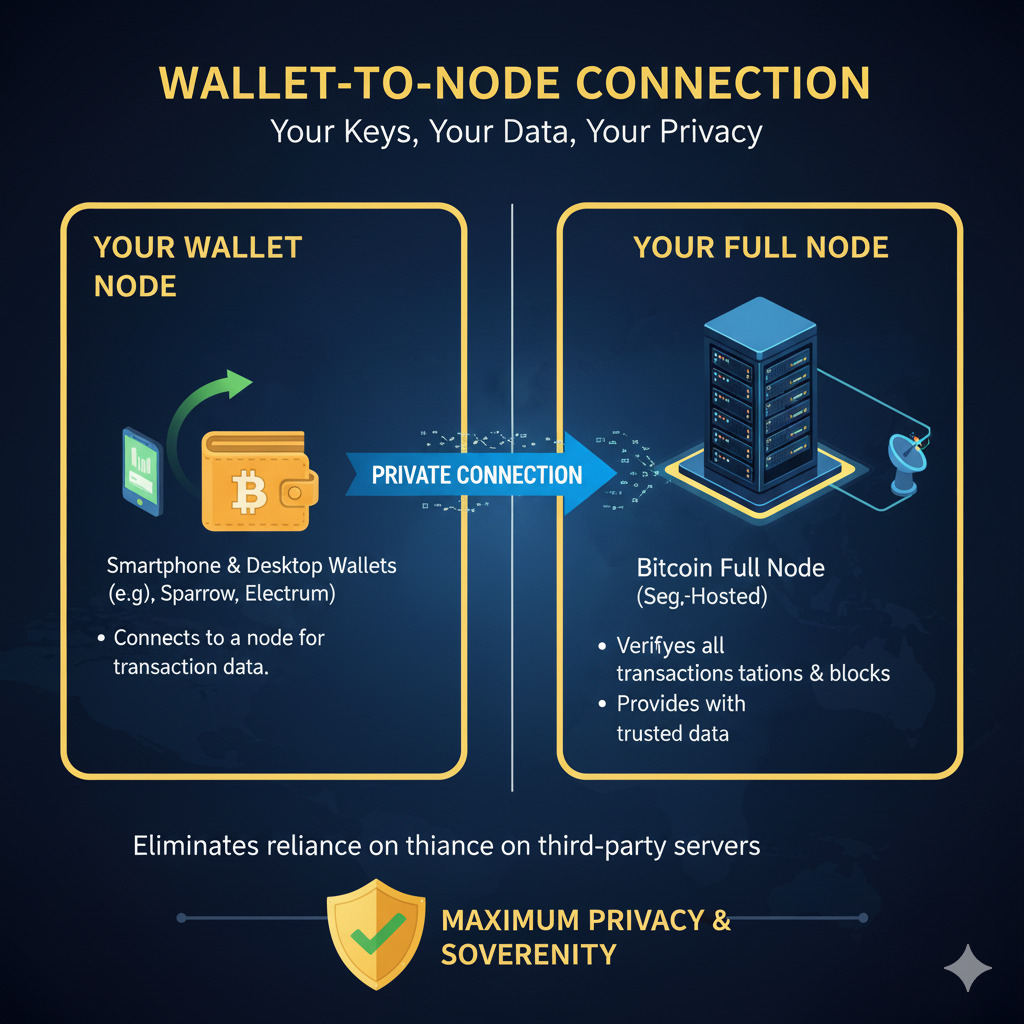 Diagram showing wallet connection to a personal Bitcoin node