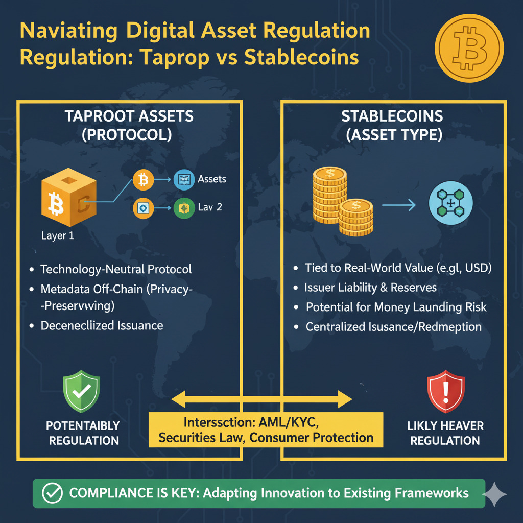 Illustration of regulatory considerations for Taproot Assets and stablecoins
