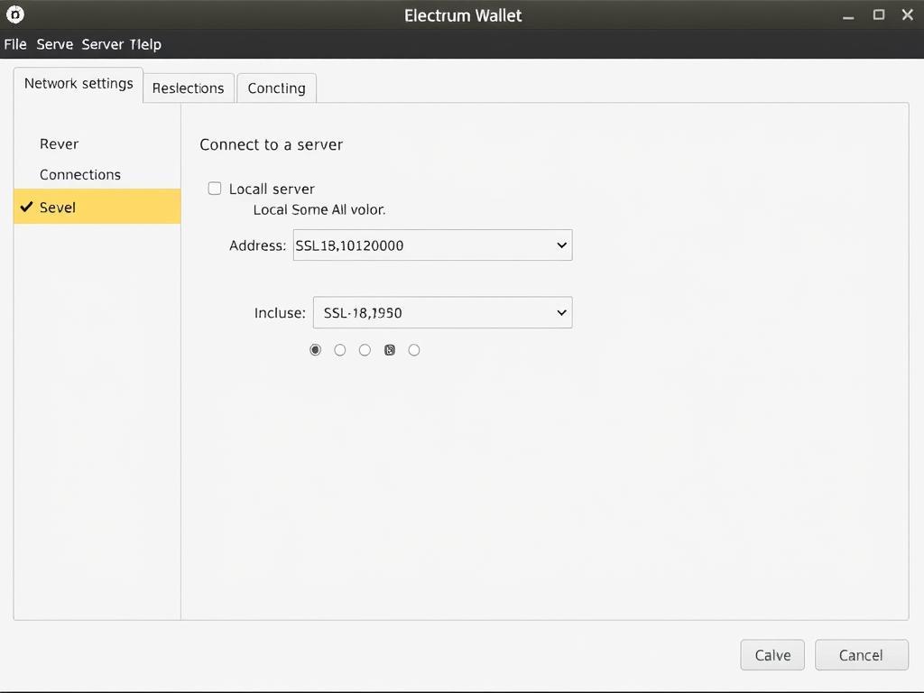 Screenshot of Electrum Wallet server configuration