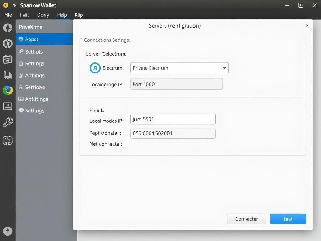 Screenshot of Sparrow Wallet connection settings