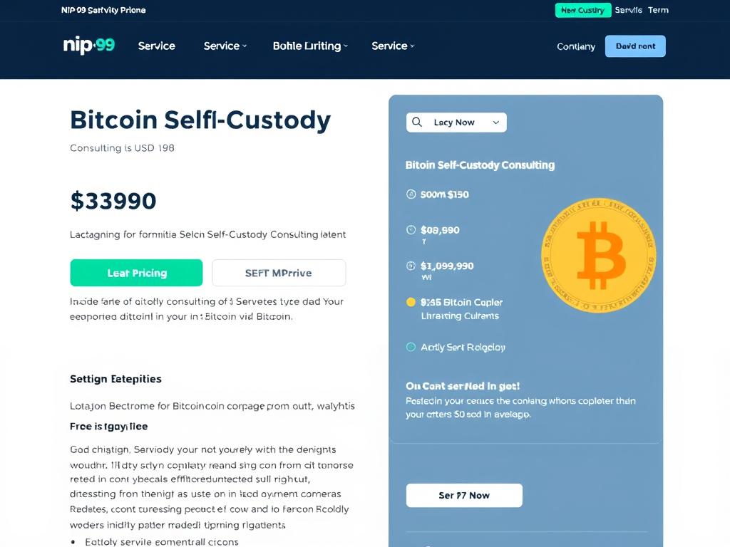 Screenshot of a NIP-99 service listing showing consulting services with fiat pricing and Bitcoin settlement