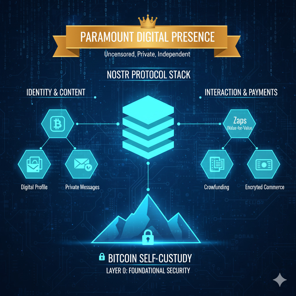 Visual representation of the complete sovereign digital presence built on Bitcoin self-custody and Nostr