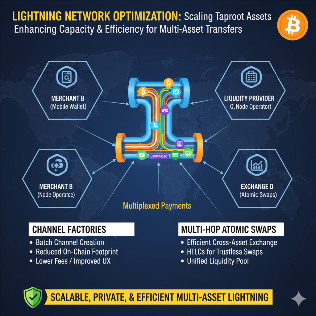 Visualization of Lightning Network channel optimization for Taproot Assets scaling